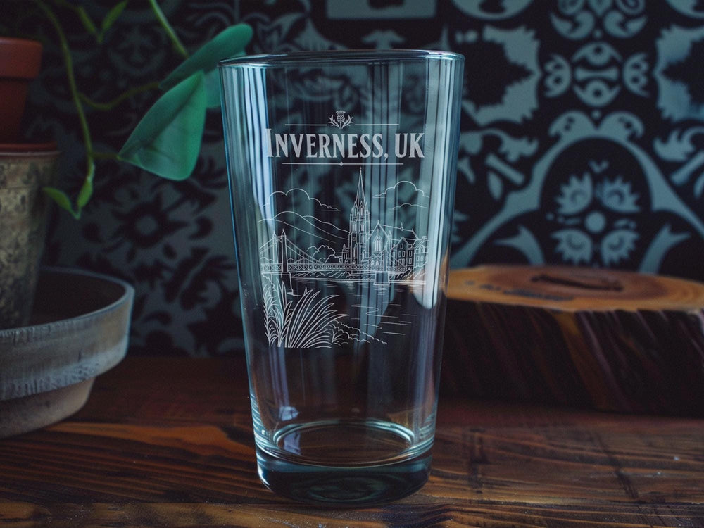 Inverness UK Pint Glass, Inverness Scotland Souvenir Beer Glass, Highland Travel Gift, Scottish City Pub Glass