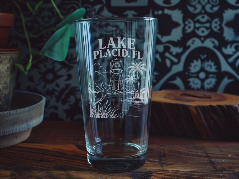 Lake Placid Florida Pint Glass, Lake Placid FL Souvenir Drinking Glass, Florida Lake Town Gift, Vacation Keepsake Glassware