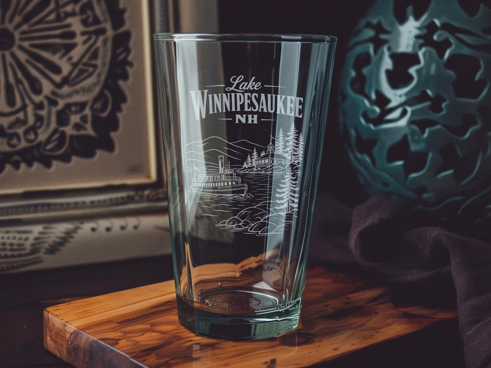 Lake Winnipesaukee NH Pint Glass, New Hampshire Lake Souvenir Glass, Lakeside Vacation Gift, Winnipesaukee Drinking Glass
