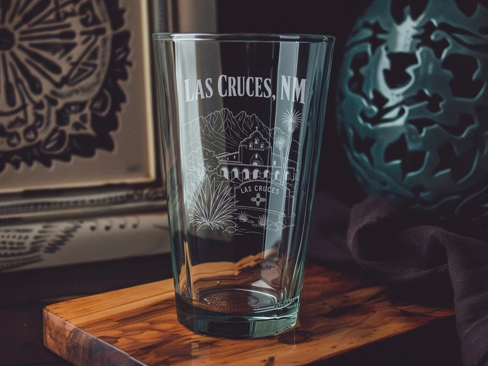 Las Cruces NM Pint Glass, New Mexico Souvenir Beer Glass, Las Cruces Travel Gift, Southwest City Keepsake Drinkware
