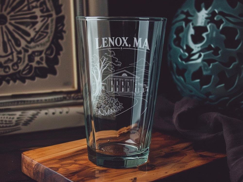 Lenox MA Pint Glass, Lenox Massachusetts Souvenir Glass, Berkshires Travel Gift, Lenox MA Drinkware, Massachusetts Gift