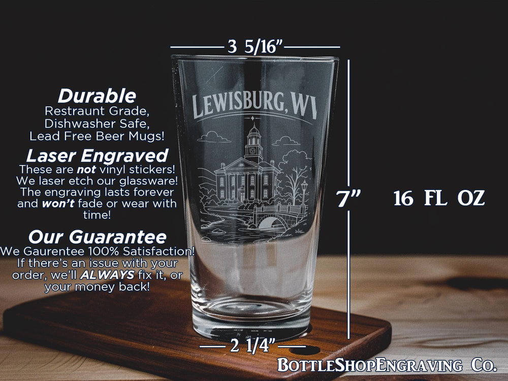 Lewisburg WV Pint Glass, Lewisburg West Virginia Souvenir Beer Glass, Greenbrier County Travel Gift, Hometown Barware