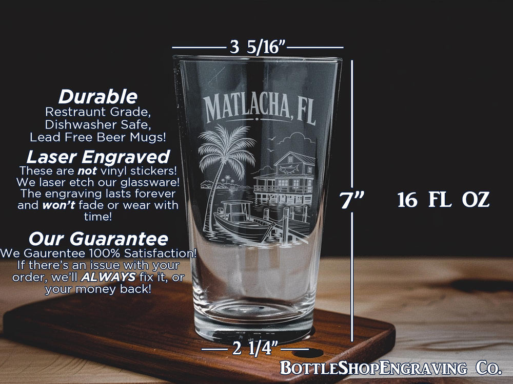Matlacha Florida Pint Glass, Matlacha FL Souvenir Bar Glass, Coastal Island Town Gift, Vacation Keepsake Drinkware