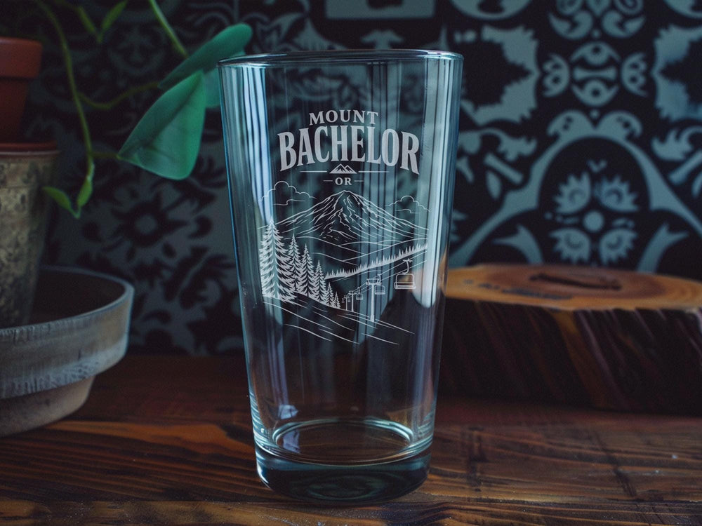 Mount Bachelor Oregon Pint Glass, Mt Bachelor OR Souvenir Beer Glass, Bend Oregon Ski Resort Mountain Drinkware Gift