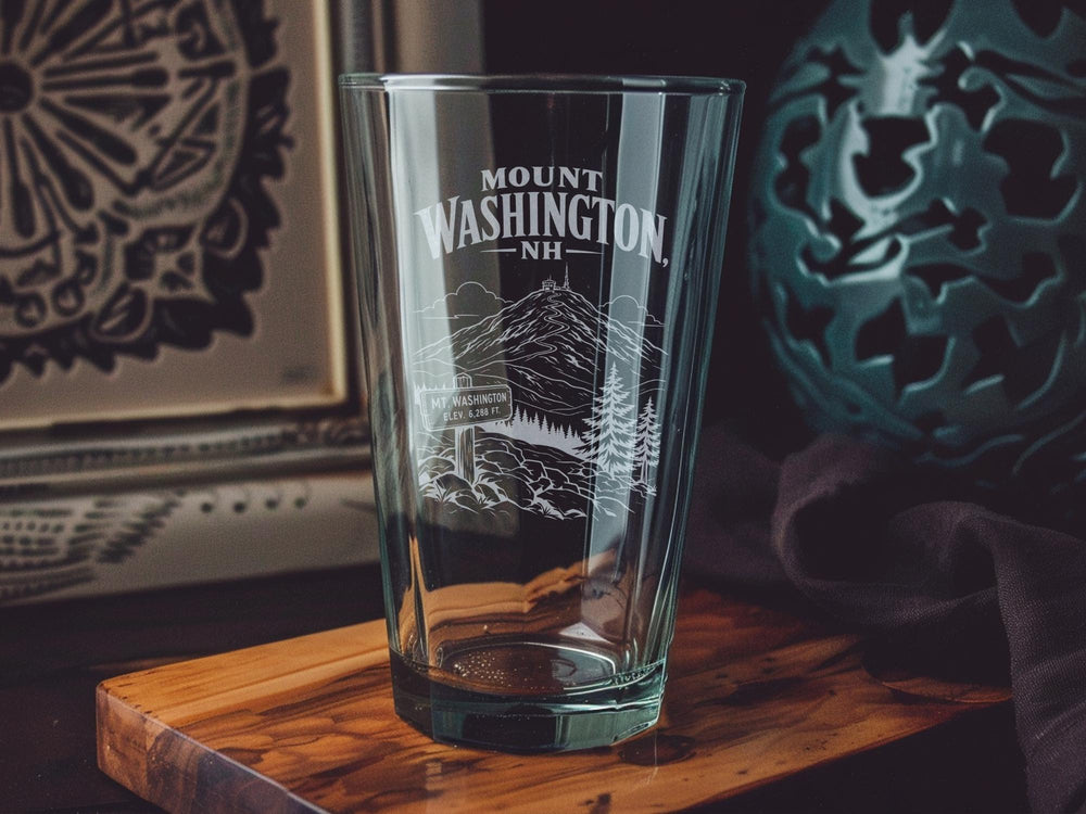 Mount Washington New Hampshire Pint Glass, White Mountains Souvenir Beer Glass, NH Mountain Landmark Drinkware Gift