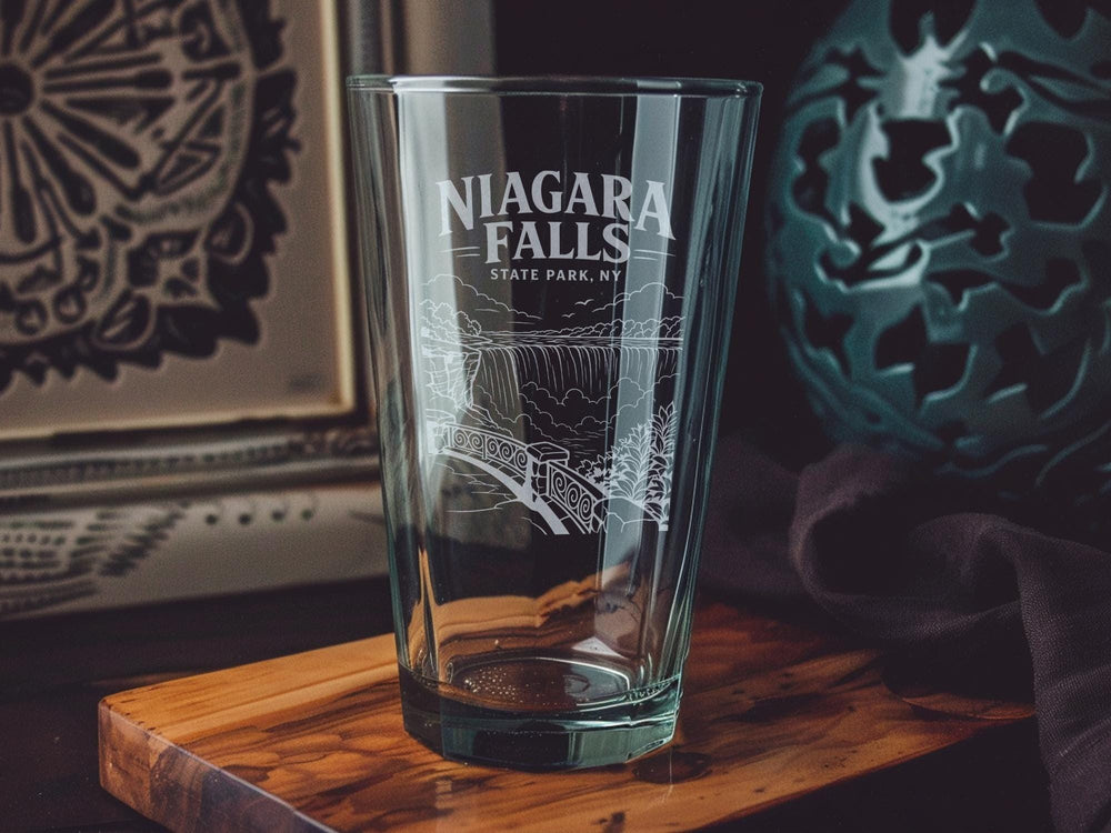 Niagara Falls State Park NY Pint Glass, Niagara Falls New York Souvenir Beer Glass, State Park Travel Gift Drinkware
