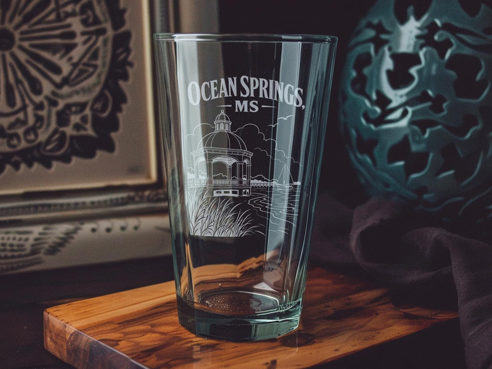 Ocean Springs MS Pint Glass, Mississippi Coastal Town Souvenir Beer Glass, Gulf Coast Vacation Gift, Ocean Springs Mississippi Drinkware