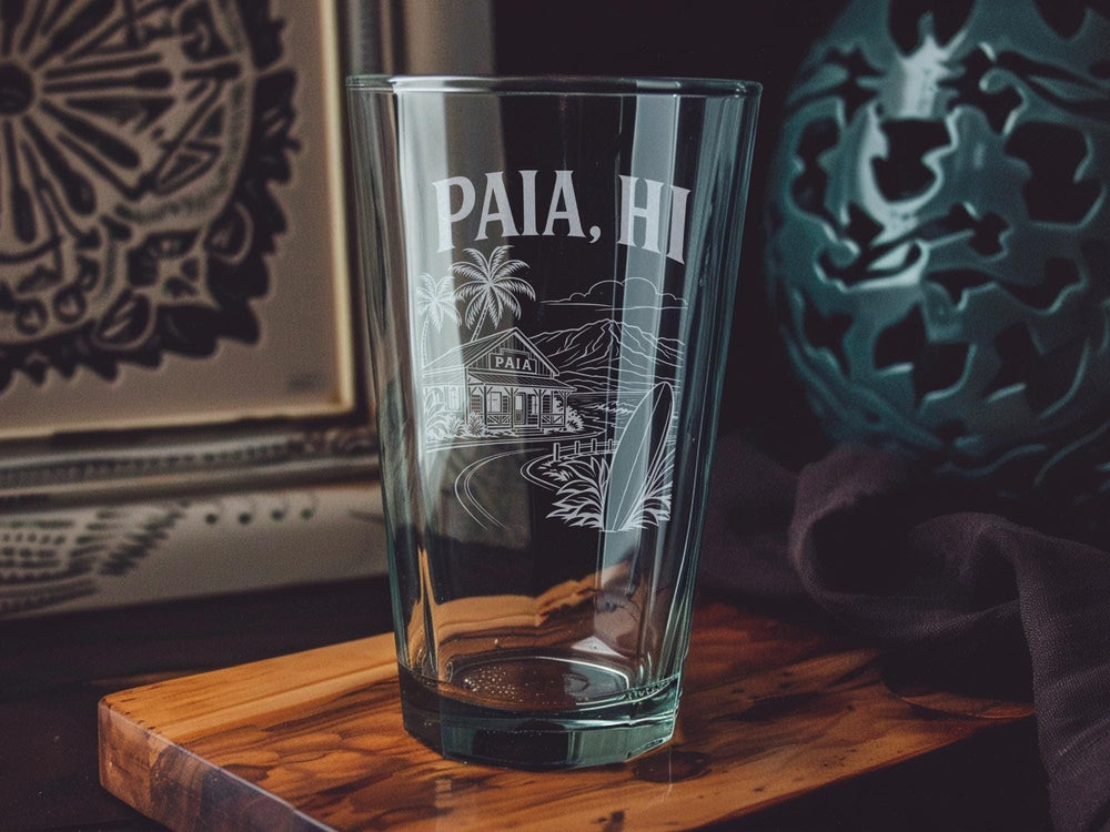 Paia Hawaii Pint Glass, Paia HI Souvenir Drinkware, Maui Hawaii Travel Gift, Island Town Keepsake Glass, Beach Vacation Cup