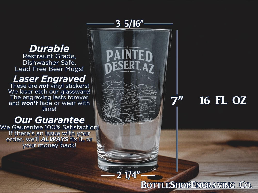 Painted Desert Arizona Pint Glass, Painted Desert AZ Souvenir Beer Glass, Petrified Forest National Park Drinkware