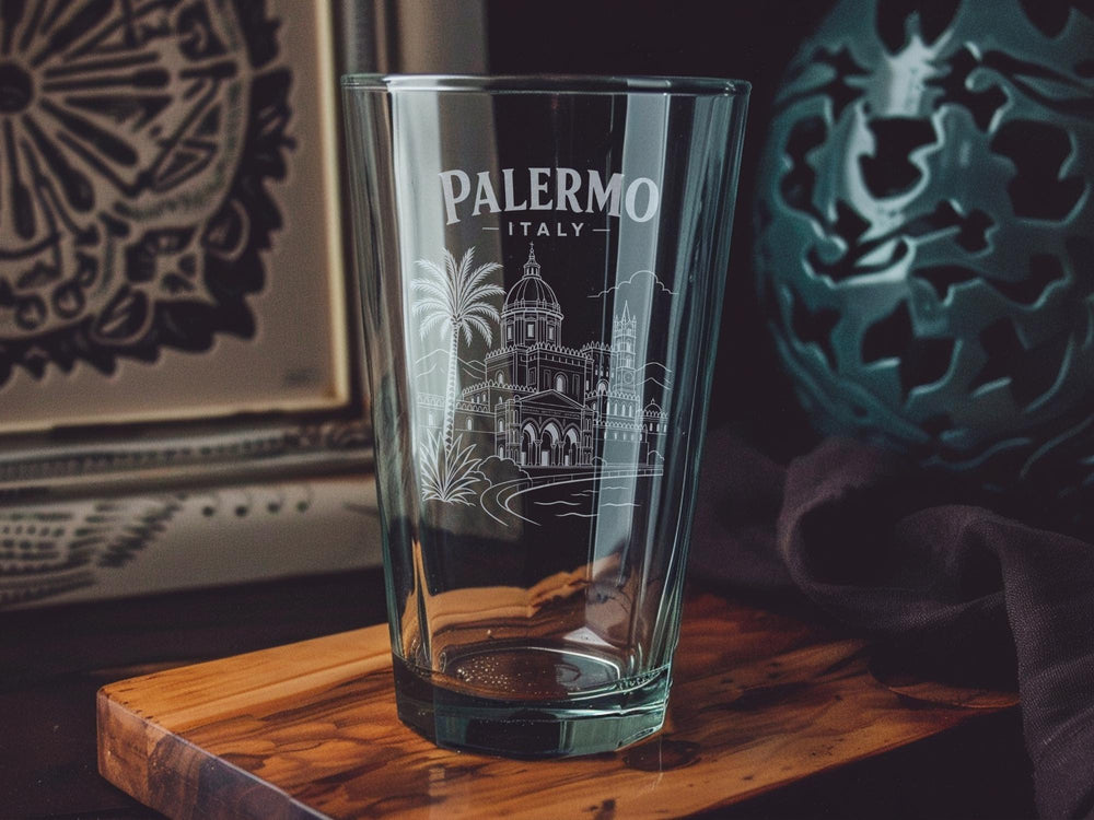 Palermo Italy Pint Glass, Sicily Souvenir Drinking Glass, Palermo Travel Gift, Italian City Landmark Barware, Vacation Keepsake Glass