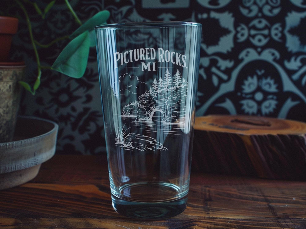 Pictured Rocks Michigan Pint Glass, Lake Superior National Lakeshore Souvenir Beer Glass, Upper Peninsula Travel Gift