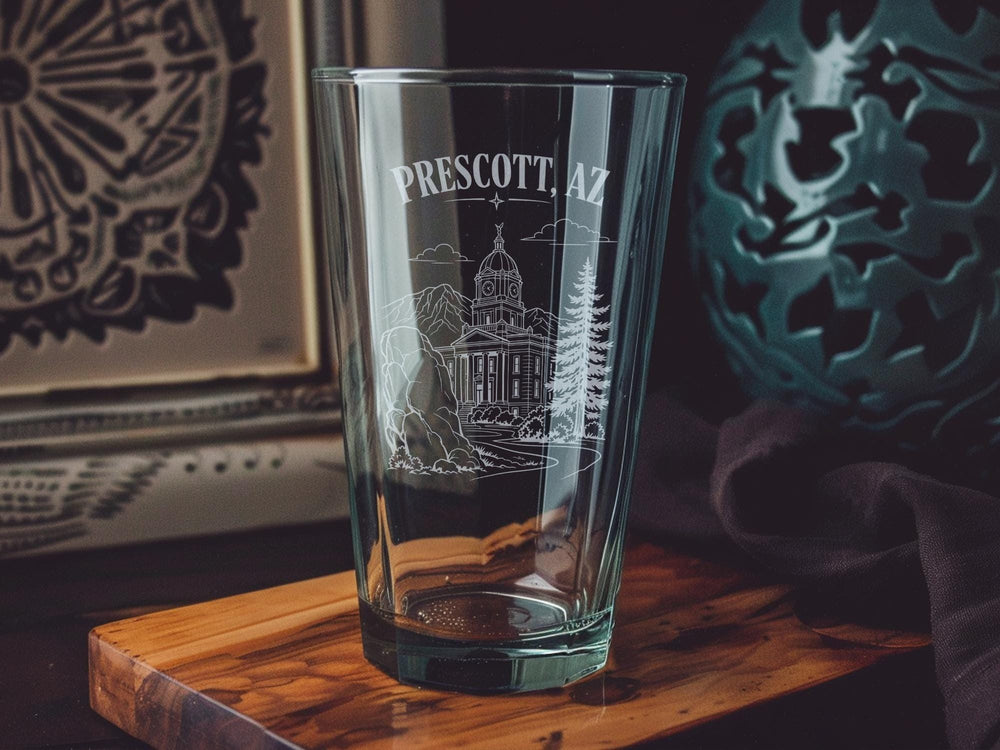Prescott AZ Pint Glass, Prescott Arizona Souvenir Beer Glass, Downtown Prescott Travel Gift, Arizona Barware, City Pride Glassware