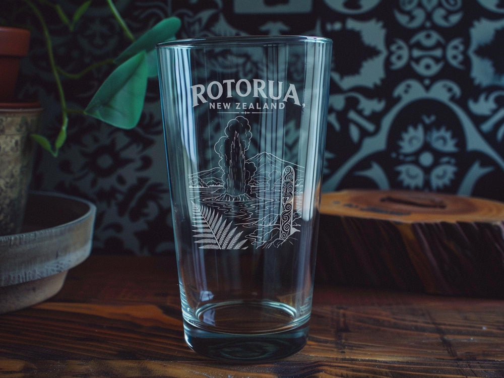 Rotorua New Zealand Pint Glass, Rotorua Souvenir Beer Glass, New Zealand Travel Gift, Rotorua City Keepsake Glass