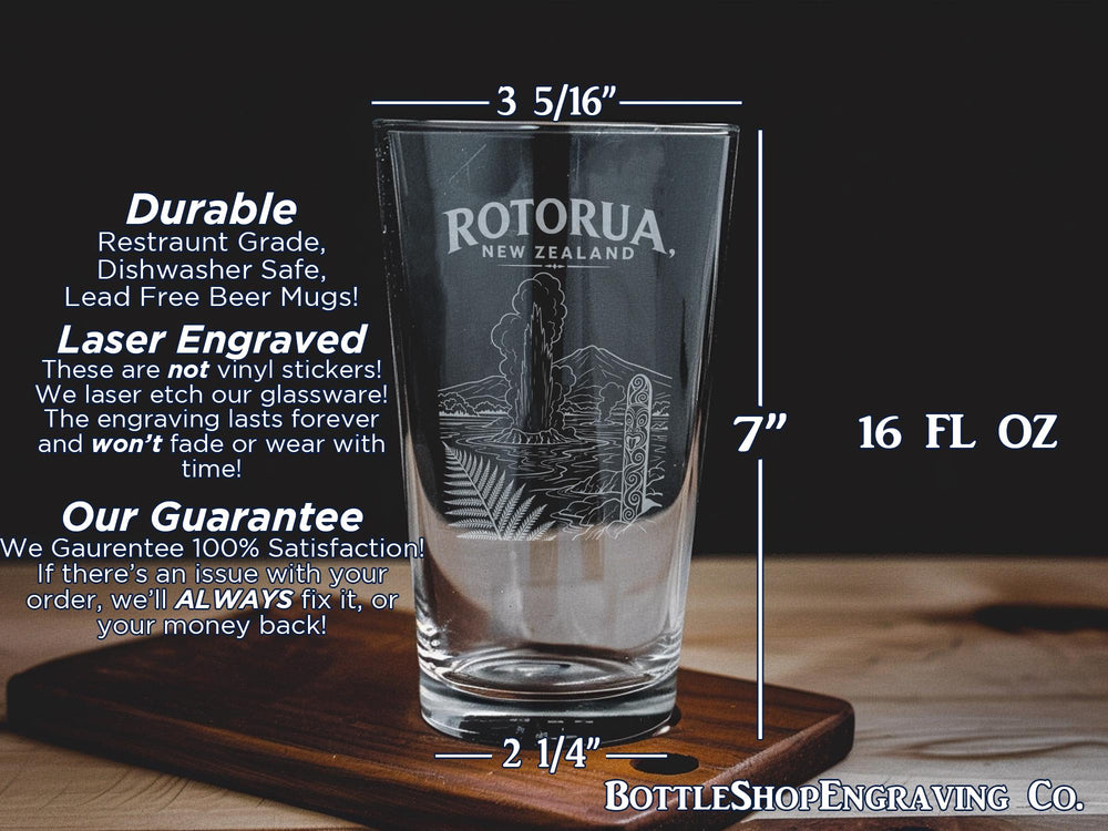 Rotorua New Zealand Pint Glass, Rotorua Souvenir Beer Glass, New Zealand Travel Gift, Rotorua City Keepsake Glass