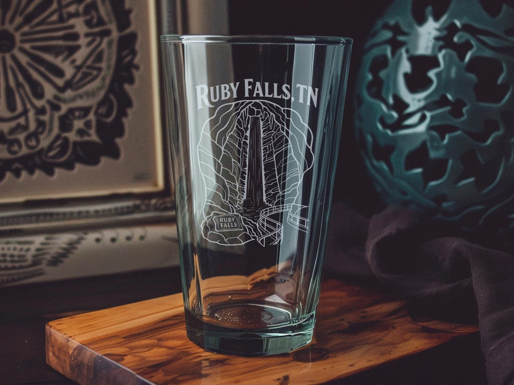 Ruby Falls Tennessee Pint Glass, Ruby Falls TN Souvenir Beer Glass, Chattanooga TN Landmark Gift, Cave & Waterfall Drinkware