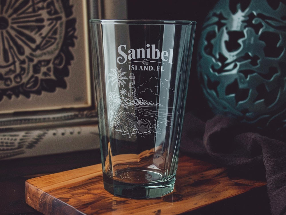 Sanibel Island FL Pint Glass, Sanibel Island Florida Souvenir Beer Glass, Coastal Island Vacation Gift, Beach Town Drinkware