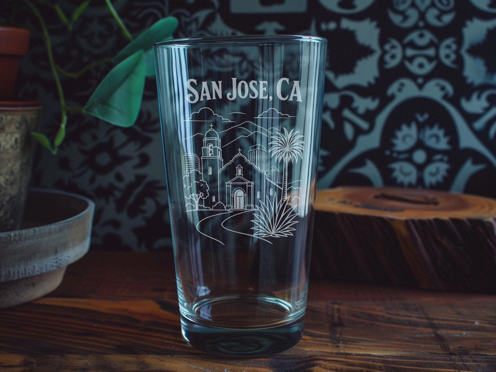 San Jose CA Pint Glass, San Jose California Souvenir Beer Glass, Bay Area City Drinkware, Silicon Valley Gift