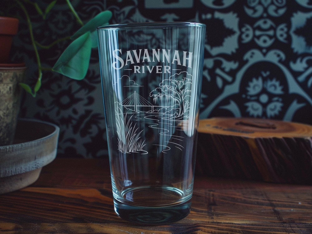 Savannah River Pint Glass, Georgia South Carolina River Souvenir Glass, Savannah Riverfront Gift, Coastal River Drinkware