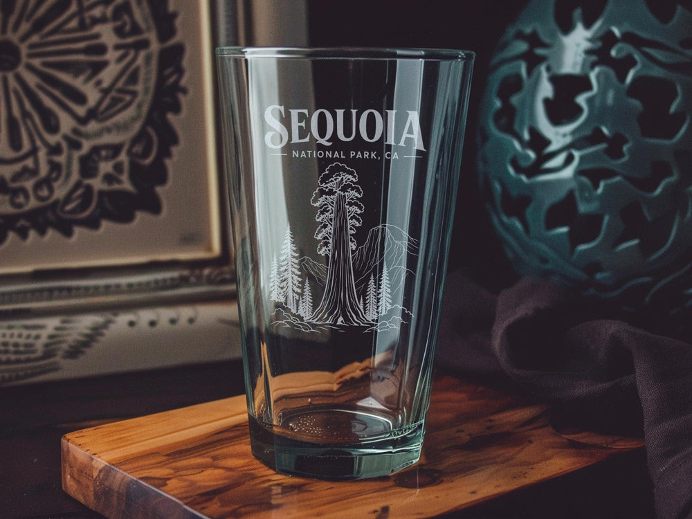 Sequoia National Park CA Pint Glass, California National Park Souvenir Beer Glass, Giant Sequoia Trees Travel Gift