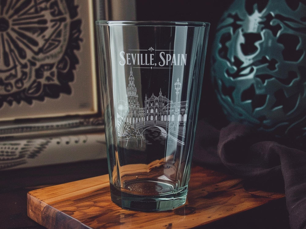 Seville Spain Pint Glass, Seville City Souvenir Beer Glass, Spain Travel Gift, Andalusia Landmark Drinkware