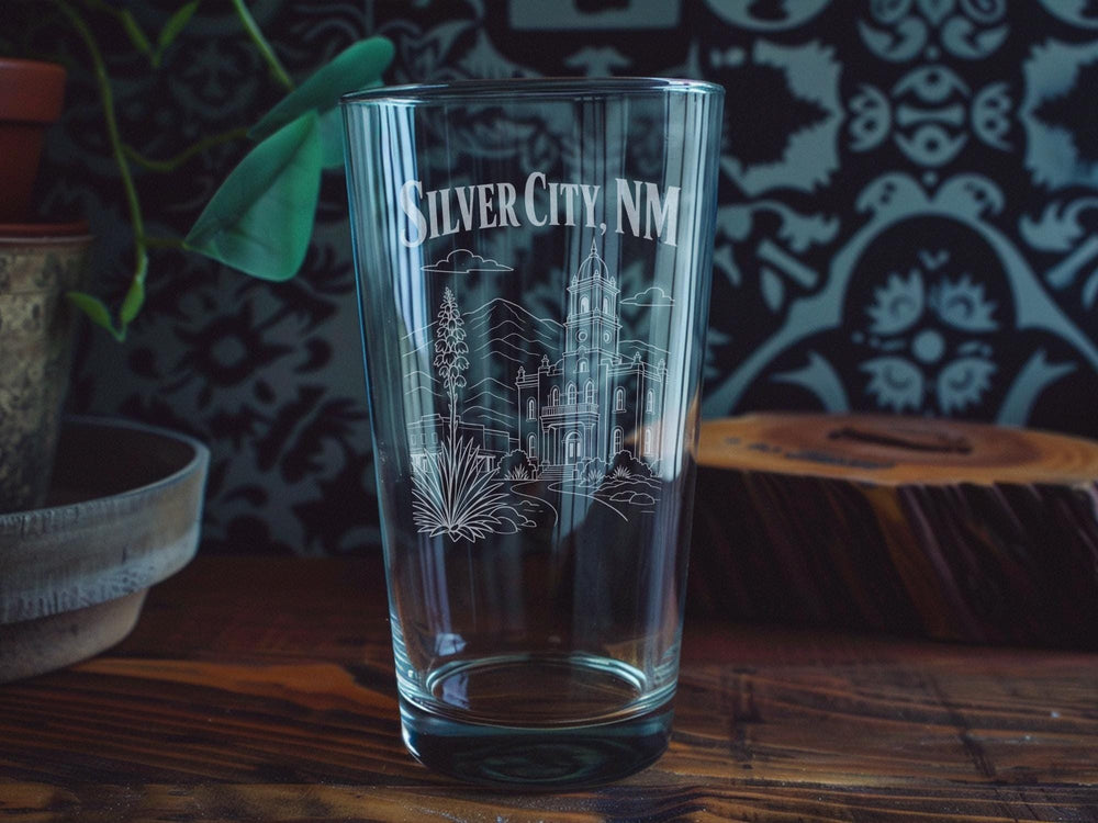 Silver City NM Pint Glass, New Mexico Souvenir Beer Glass, Silver City Travel Gift, Southwest Landmark Barware