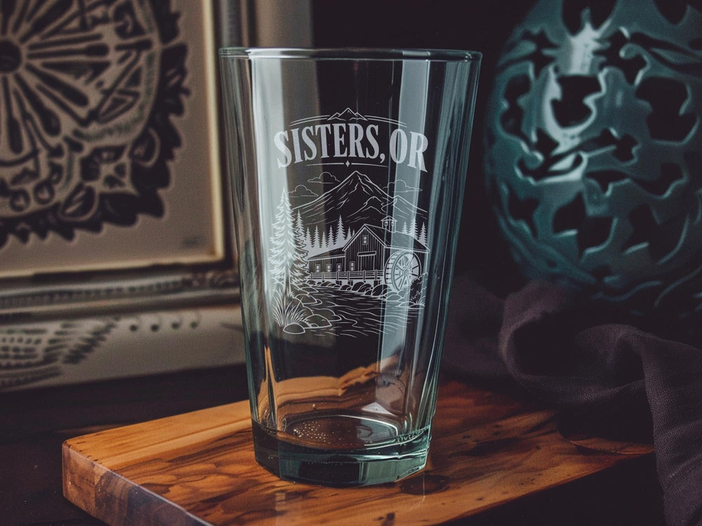 Sisters Oregon Pint Glass, Sisters OR Souvenir Beer Glass, Central Oregon Travel Gift, Mountain Town Keepsake Glassware