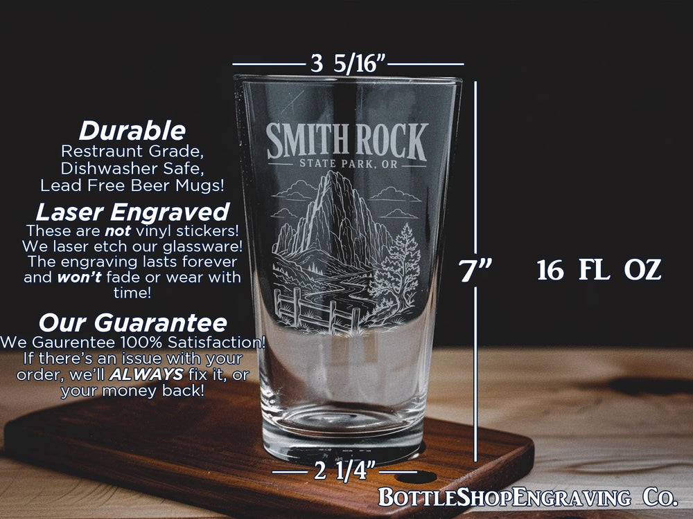Smith Rock State Park Oregon Pint Glass, OR Outdoor Adventure Souvenir Barware, Central Oregon Travel Gift Glassware