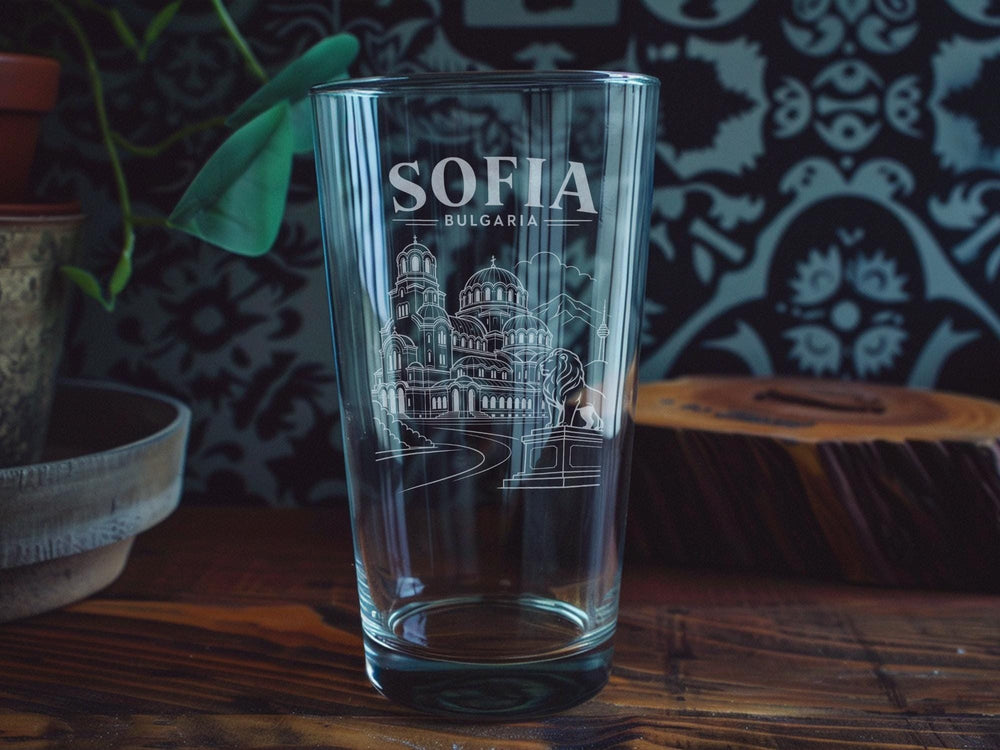 Sofia Bulgaria Pint Glass, Sofia Skyline Souvenir Beer Glass, Bulgaria Travel Gift, Sofia City Landmark Pub Tumbler