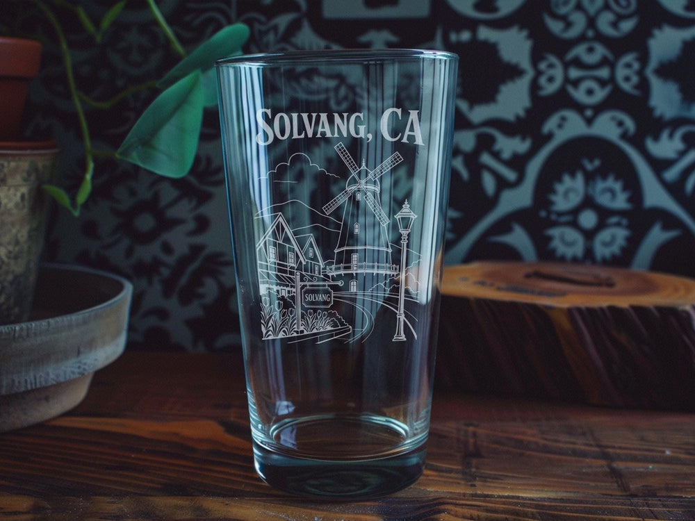 Solvang CA Pint Glass, Solvang California Souvenir Beer Glass, Danish Village Solvang Travel Gift, Santa Ynez Valley Drinkware