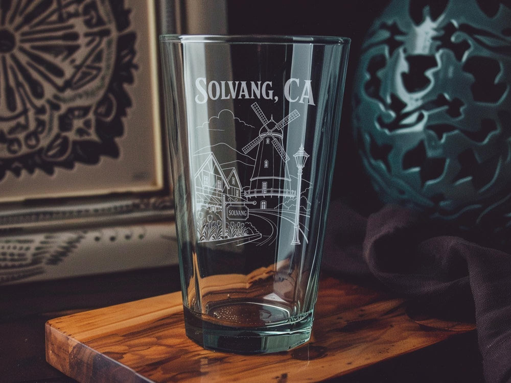 Solvang CA Pint Glass, Solvang California Souvenir Beer Glass, Danish Village Solvang Travel Gift, Santa Ynez Valley Drinkware