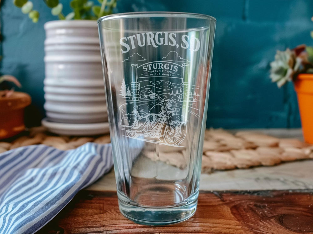 Sturgis SD Pint Glass, Sturgis South Dakota Souvenir Beer Glass, Sturgis SD Travel Gift, Black Hills Keepsake Glass