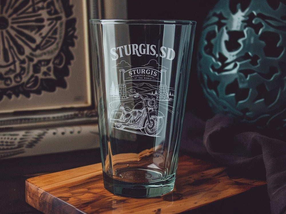 Sturgis SD Pint Glass, Sturgis South Dakota Souvenir Beer Glass, Sturgis SD Travel Gift, Black Hills Keepsake Glass