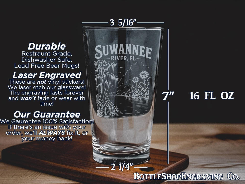 Suwannee River Florida Pint Glass, Suwannee River FL Souvenir Drinking Glass, Florida River Gift, Suwannee County Travel Keepsake