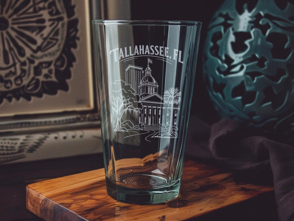 Tallahassee FL Pint Glass, Tallahassee Florida Souvenir Beer Glass, City Name Drinkware, Florida Travel Gift, Bar Glassware