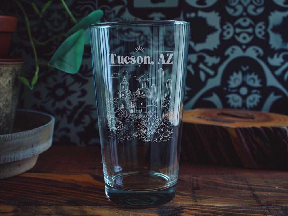 Tucson Arizona Pint Glass, Tucson AZ Souvenir Beer Glass, Desert City Landmark Travel Gift, Arizona Drinkware, Tucson Gift