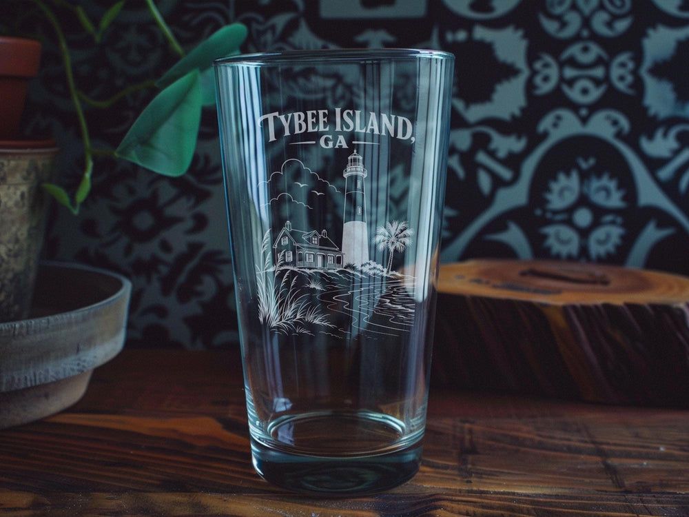 Tybee Island GA Pint Glass, Tybee Island Georgia Souvenir Drinkware, Coastal Beach Vacation Glass, Gift for Travelers