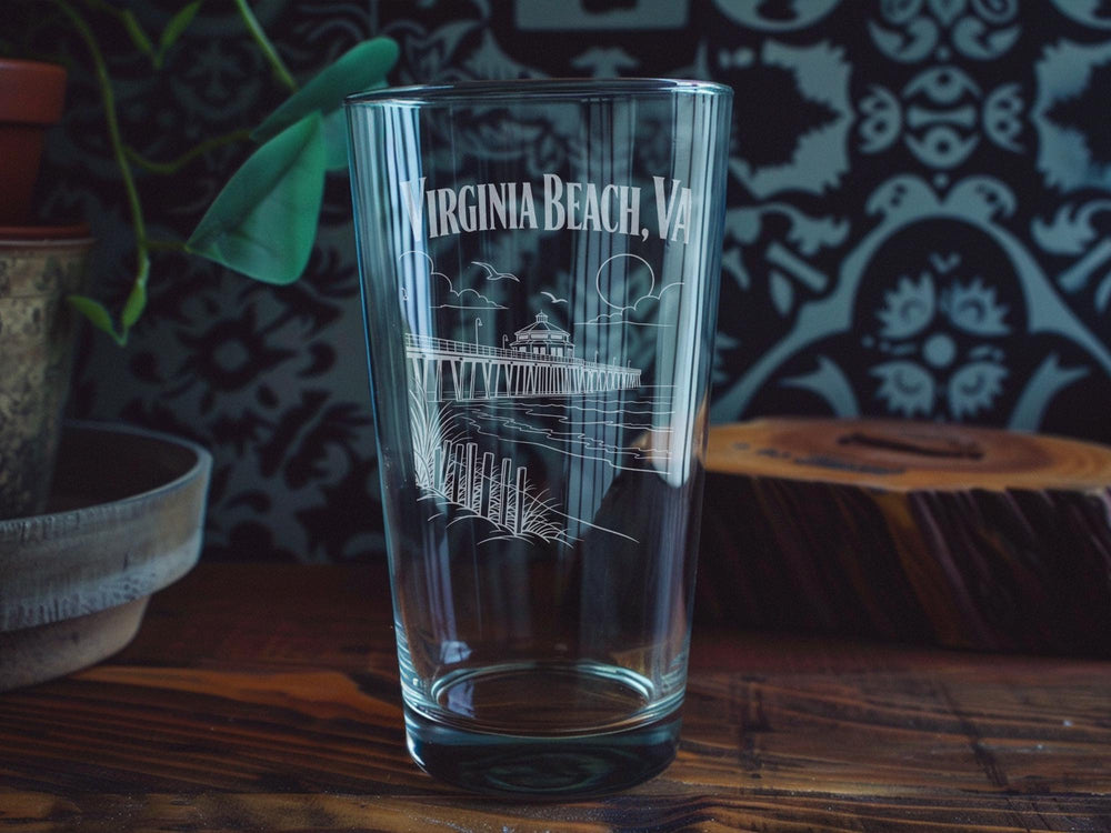 Virginia Beach VA Pint Glass, Virginia Beach Souvenir Drinkware, Coastal Virginia Beach Gift, Beach Lover Glass, Vacation Keepsake Cup