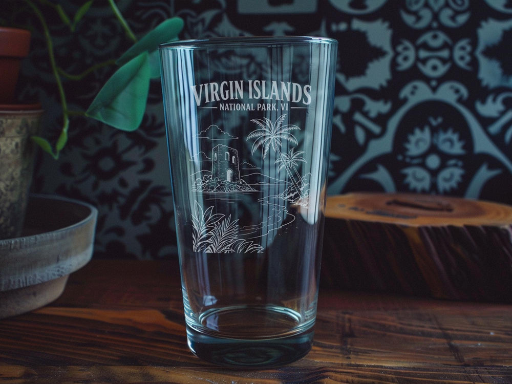 Virgin Islands National Park VI Pint Glass, St John USVI Souvenir Beer Glass, Caribbean Island Travel Gift, National Park Keepsake