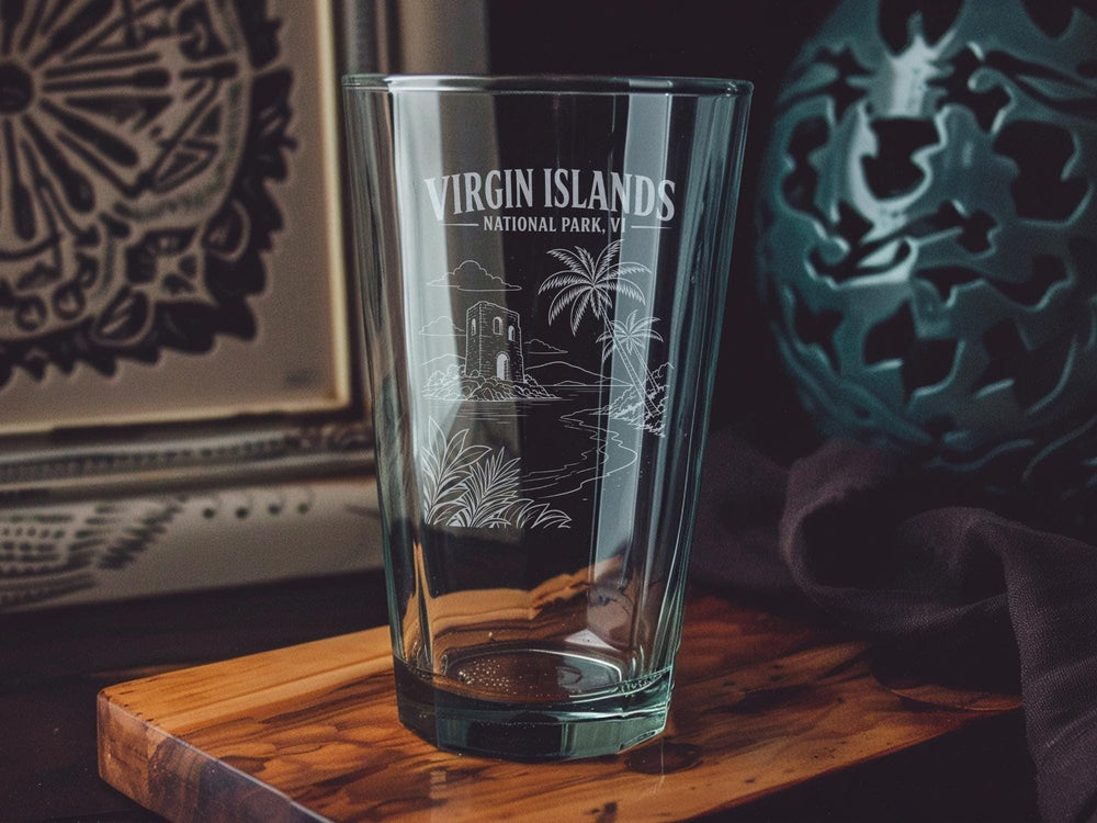 Virgin Islands National Park VI Pint Glass, St John USVI Souvenir Beer Glass, Caribbean Island Travel Gift, National Park Keepsake