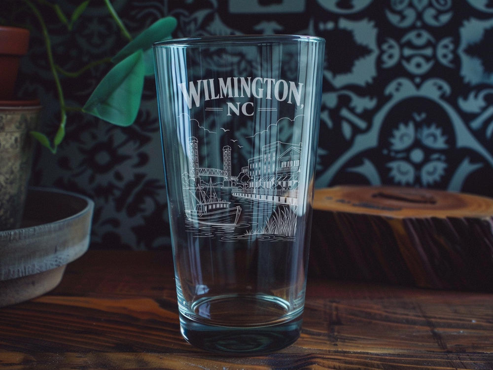 Wilmington NC Pint Glass, Wilmington North Carolina Souvenir Beer Glass, Coastal City Gift, Cape Fear River Town Drinkware