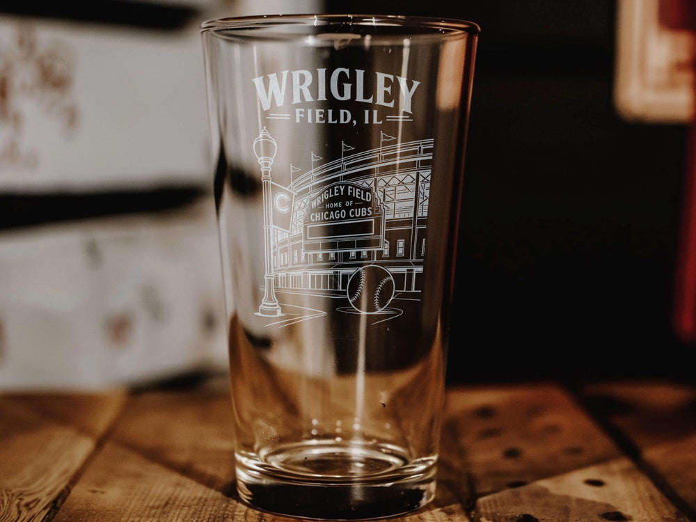 Wrigley Field Illinois Pint Glass, Chicago Baseball Stadium Souvenir Beer Glass, Cubs Fan Barware Gift