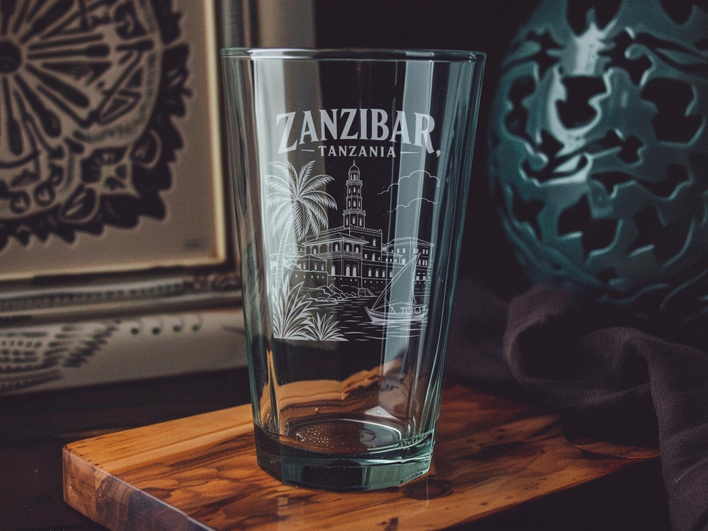 Zanzibar Tanzania Pint Glass, Zanzibar Island Souvenir Beer Glass, Tanzania Travel Gift, Stone Town Zanzibar Keepsake Glass