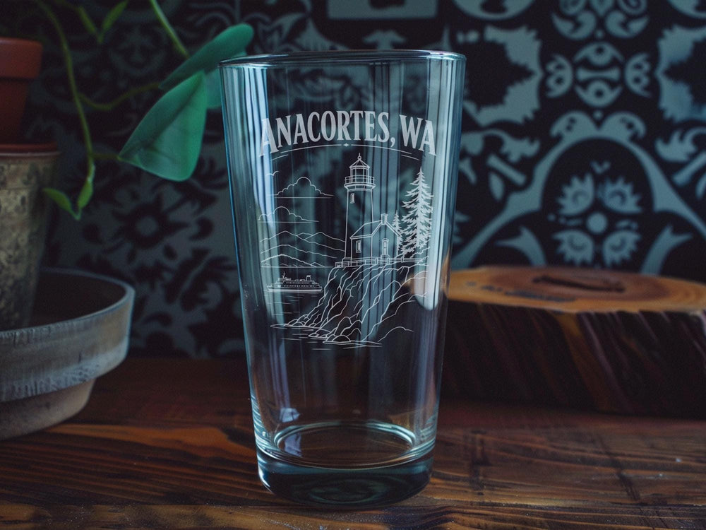 Anacortes WA Pint Glass, Anacortes Washington Souvenir Beer Glass, Fidalgo Island Drinkware, Pacific Northwest Bar Glass