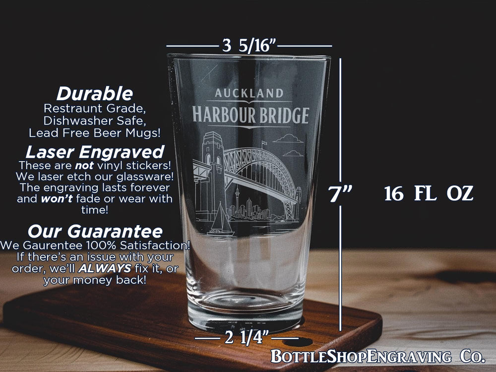 Auckland Harbour Bridge Pint Glass, New Zealand Landmark Souvenir Beer Glass, Auckland Skyline Travel Gift