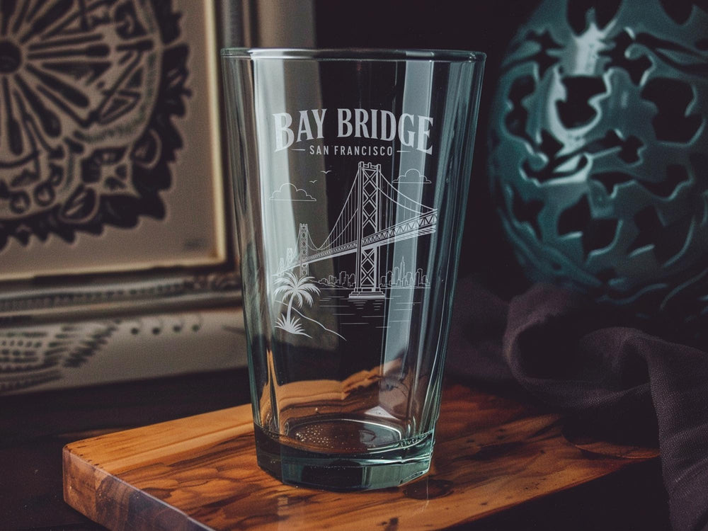 San Francisco Bay Bridge Pint Glass, Bay Bridge Souvenir Glass, San Francisco Landmark Drinkware, California Travel Gift