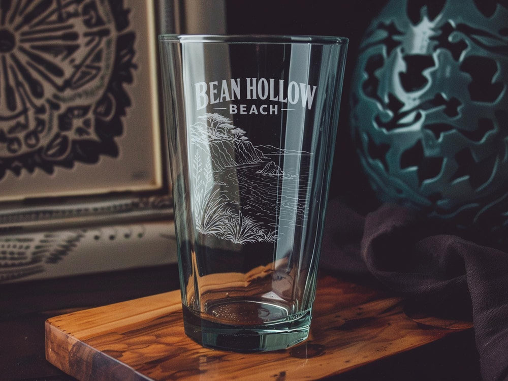 Bean Hollow Beach Pint Glass, California Coastal Beach Scene Drinking Glass, Pacific Ocean Shoreline Souvenir Gift