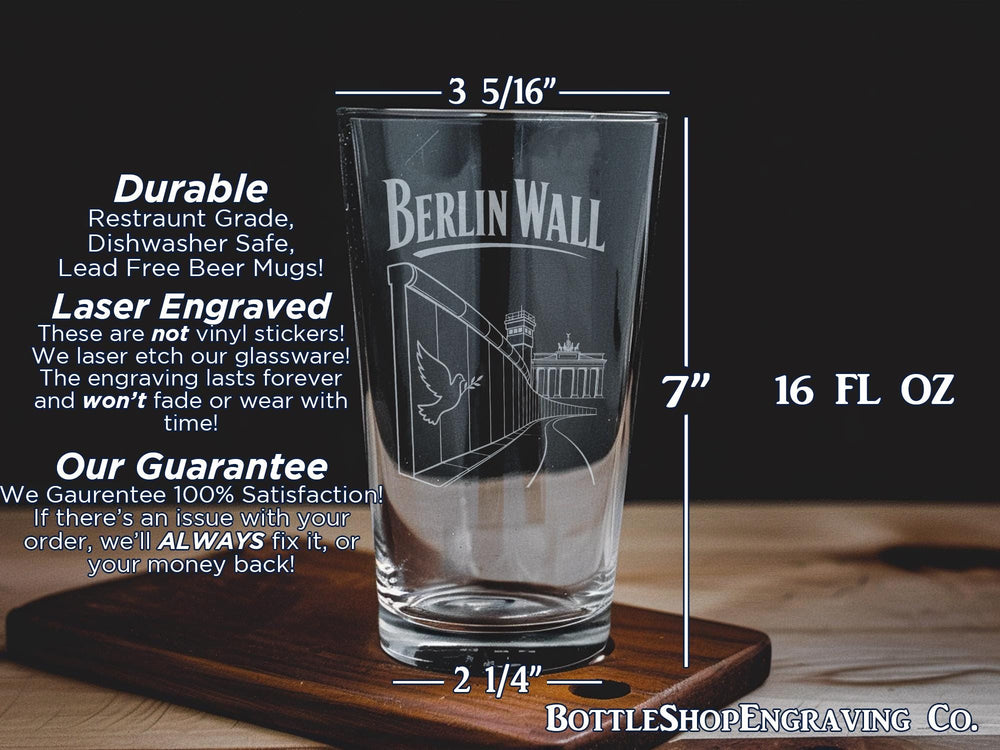 Berlin Wall Pint Glass, Berlin Germany Landmark Barware, Historic Cold War Memorial Drinking Glass, Travel Souvenir Gift