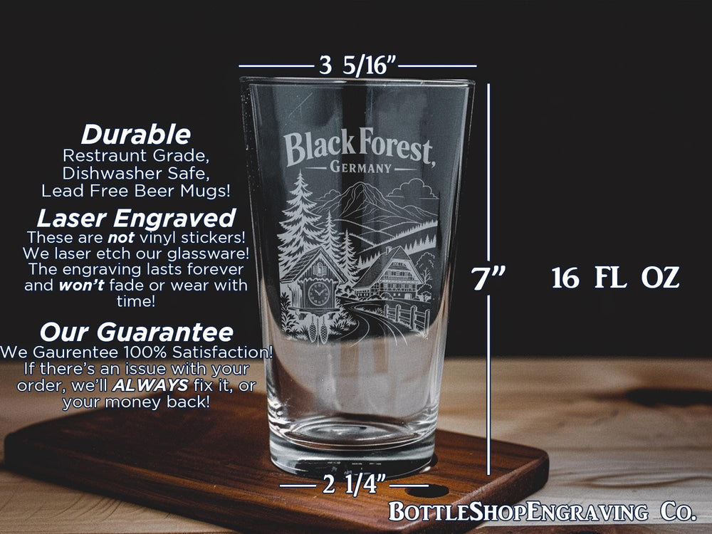 Black Forest Germany Pint Glass, Schwarzwald Souvenir Beer Glass, German Travel Gift, Baden-Württemberg Drinkware