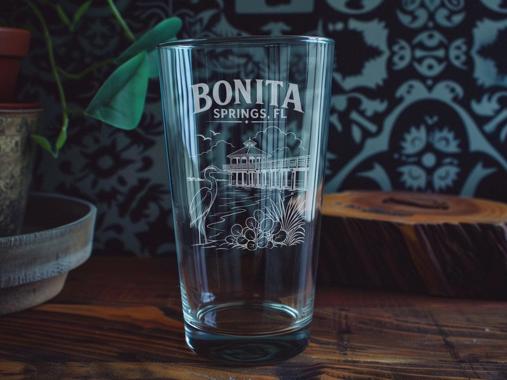 Bonita Springs Florida Pint Glass, Bonita Springs FL Souvenir Beer Glass, Southwest Florida Vacation Travel Gift