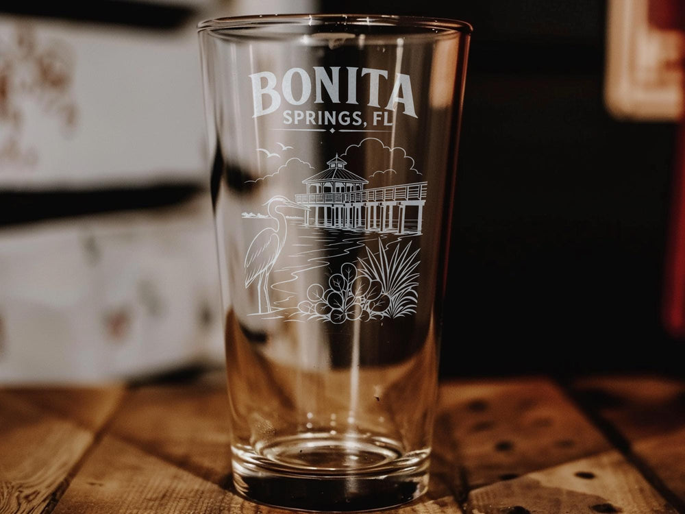 Bonita Springs Florida Pint Glass, Bonita Springs FL Souvenir Beer Glass, Southwest Florida Vacation Travel Gift